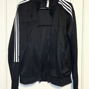 Adidas Men's Black Windbreaker with White Stripes